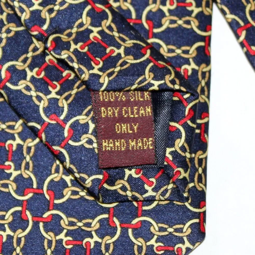 Museum Artifacts Necktie Silk hand made horse bit blue red equestrian